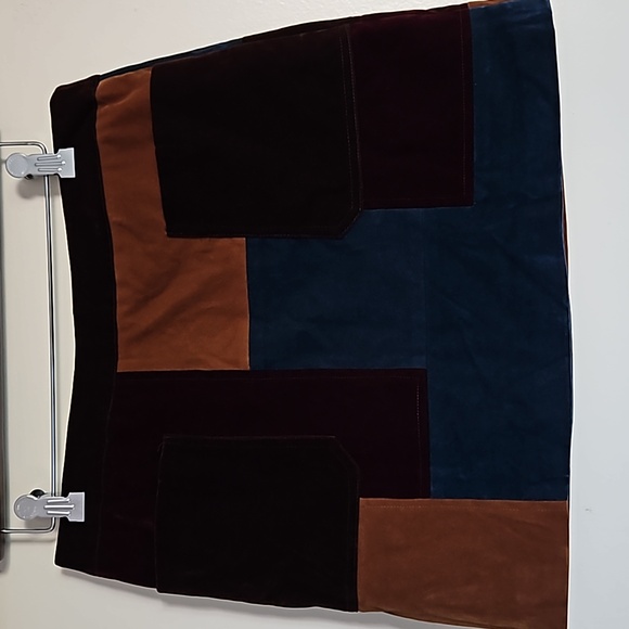 Whyte eyelash 70s Patchwork Velvet Skirt Autumnal Colors Front Pockets Zs Large - Picture 8 of 12